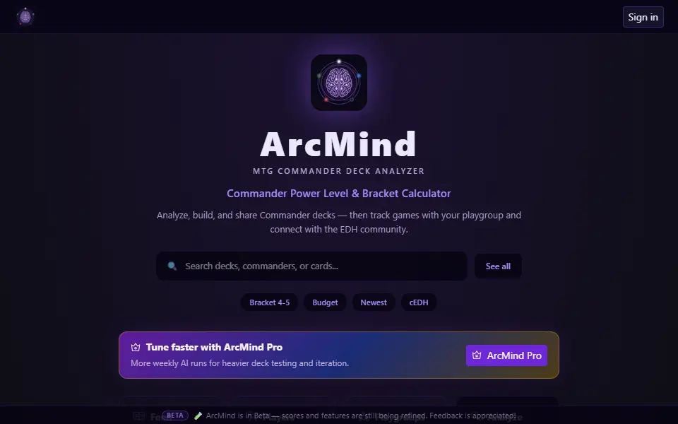 ArcMind interface screenshot