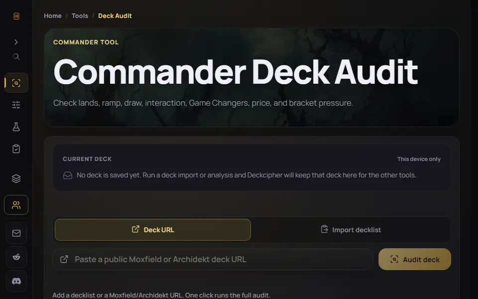 Deckcipher Deck Audit interface screenshot