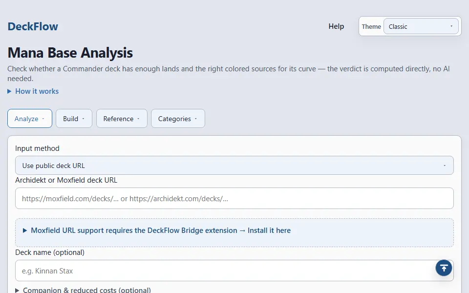 DeckFlow Mana Base Analysis interface screenshot