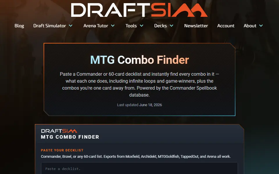 Draftsim Combo Finder interface screenshot