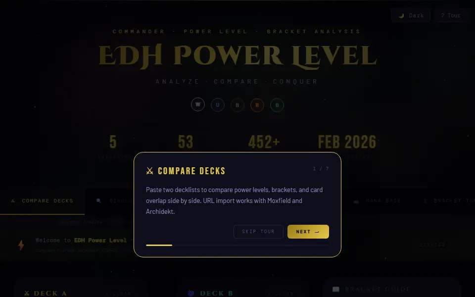 EDH Power Level Analyzer interface screenshot
