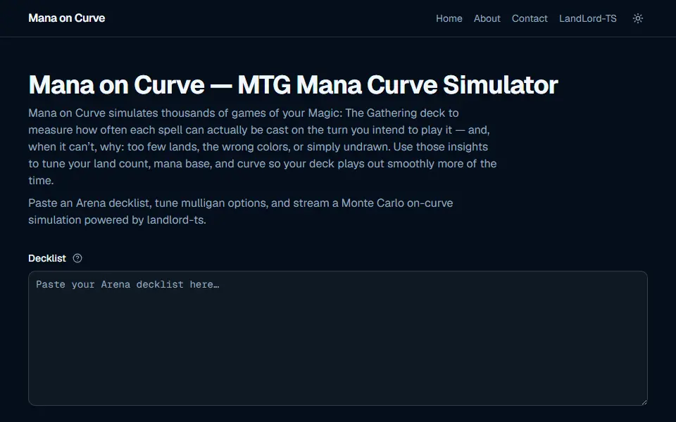 Mana on Curve interface screenshot